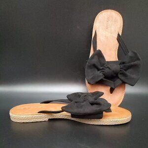 Fisace Bowknot Flat Slide Flip Flop Black Sandals Women's Size 7 M